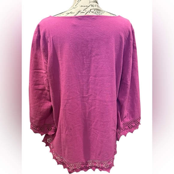 Soft Surroundings Magenta Lace Hem Blouse EUC - Picture 4 of 6